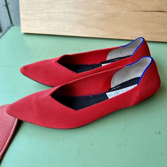 Rothy’s The Point Flats – Coral Knit with Blue Trim, Washable, Size 9 - Picture 4 of 6